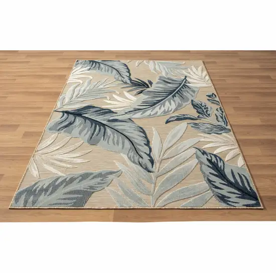 Blue And Beige Floral Stain Resistant Indoor Outdoor Area Rug Photo 1