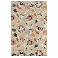 Photo of Blue And Beige Floral Stain Resistant Indoor Outdoor Area Rug