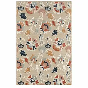 Photo of Blue And Beige Floral Stain Resistant Indoor Outdoor Area Rug