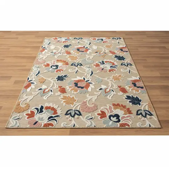 Blue And Beige Floral Stain Resistant Indoor Outdoor Area Rug Photo 7