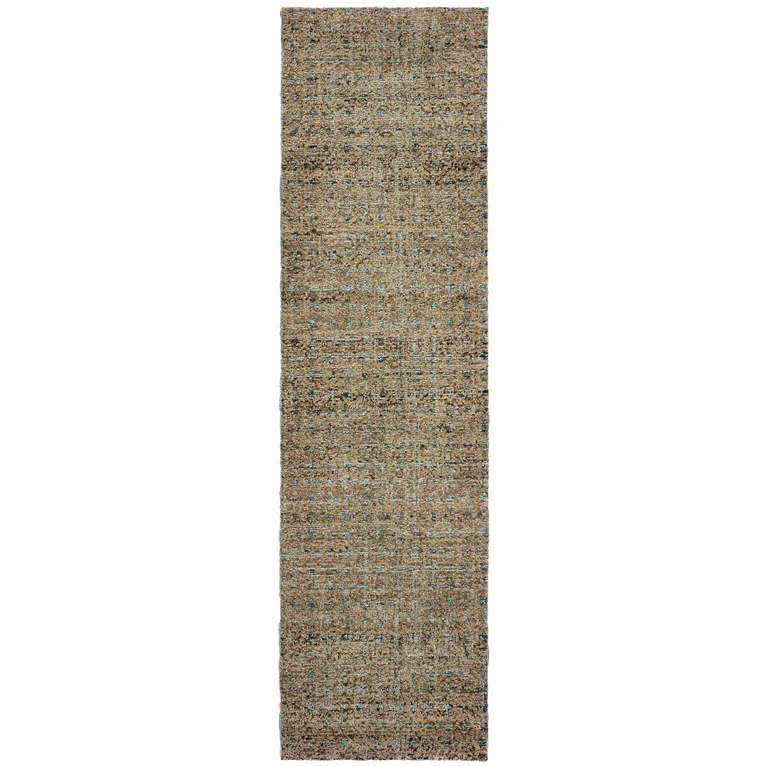 Blue And Beige Geometric Power Loom Runner Rug Photo 1