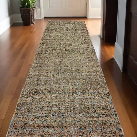 12' Runner Blue and Beige Geometric Power Loom Runner Rug Photo 1