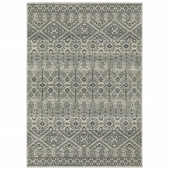 Blue And Beige Geometric Power Loom Stain Resistant Area Rug Photo 1