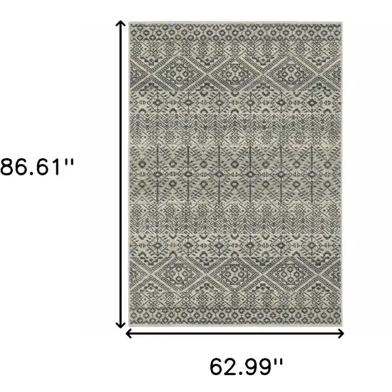 Blue And Beige Geometric Power Loom Stain Resistant Area Rug Photo 10