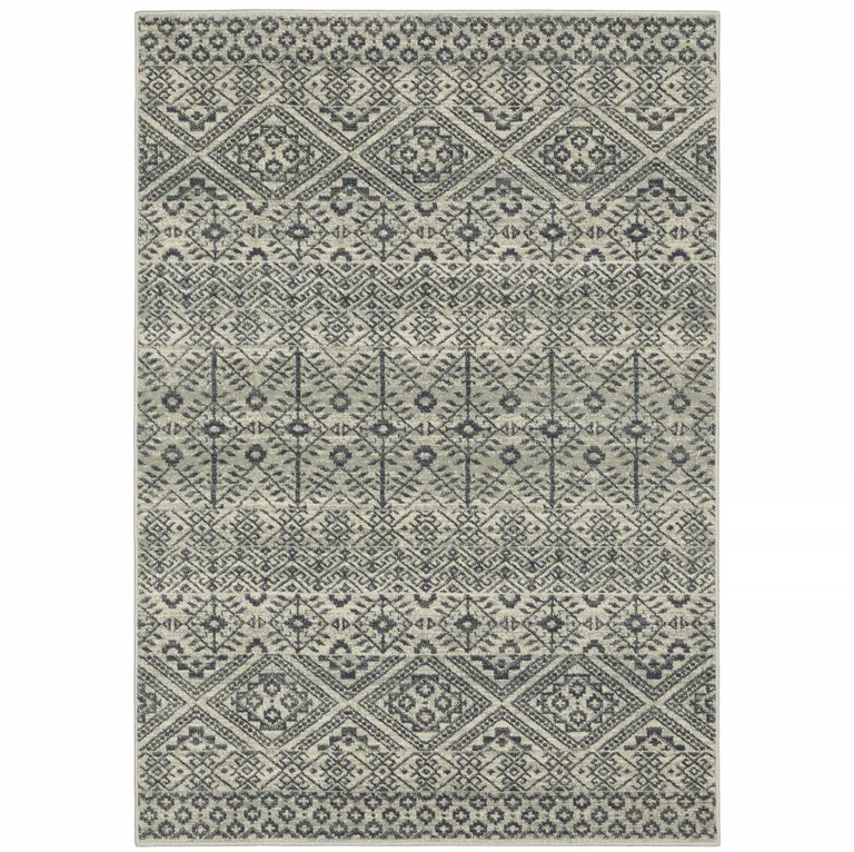 Blue And Beige Geometric Power Loom Stain Resistant Area Rug Photo 1