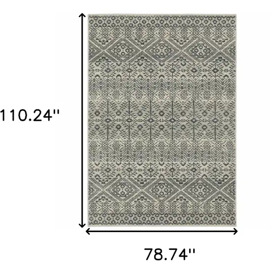 Blue And Beige Geometric Power Loom Stain Resistant Area Rug Photo 10