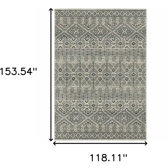 Blue And Beige Geometric Power Loom Stain Resistant Area Rug Photo 10