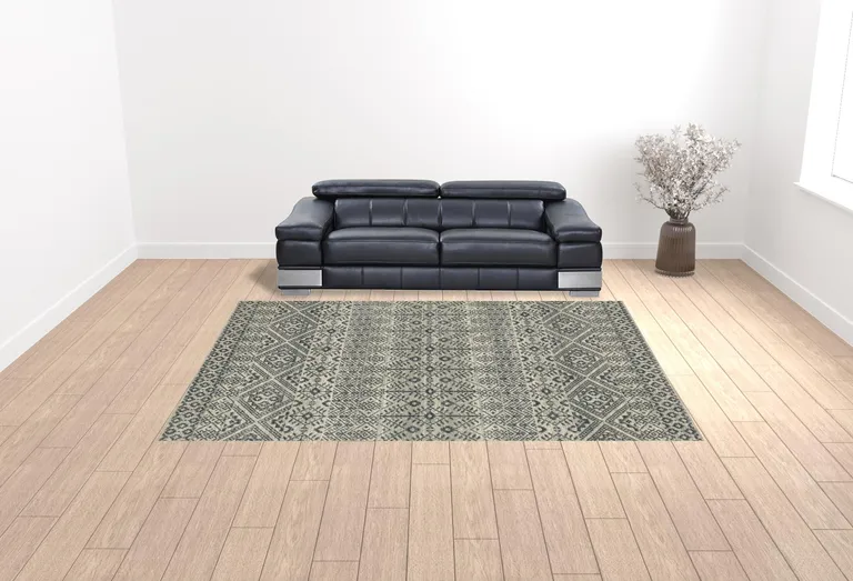 Blue And Beige Geometric Power Loom Stain Resistant Area Rug Photo 2