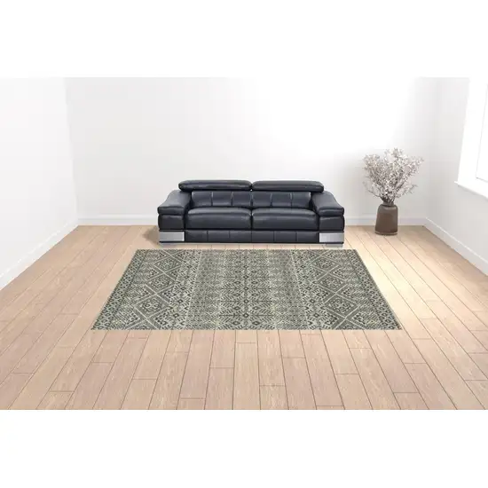 Blue And Beige Geometric Power Loom Stain Resistant Area Rug Photo 2