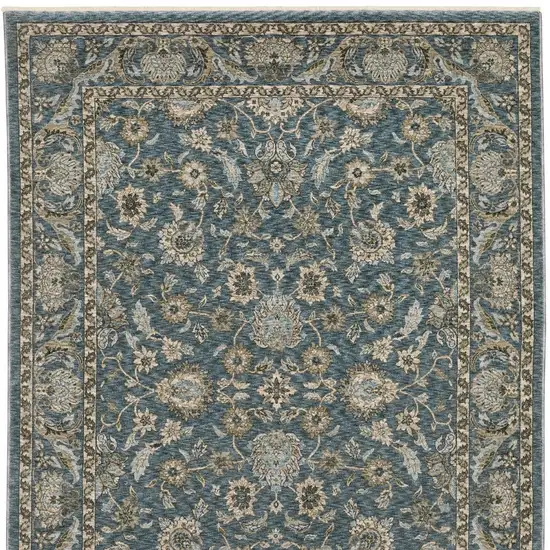 Blue And Beige Oriental Area Rug With Fringe Photo 8