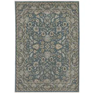 Photo of Blue And Beige Oriental Area Rug With Fringe