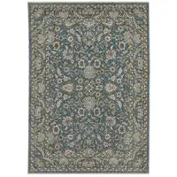 Photo of Blue And Beige Oriental Area Rug With Fringe