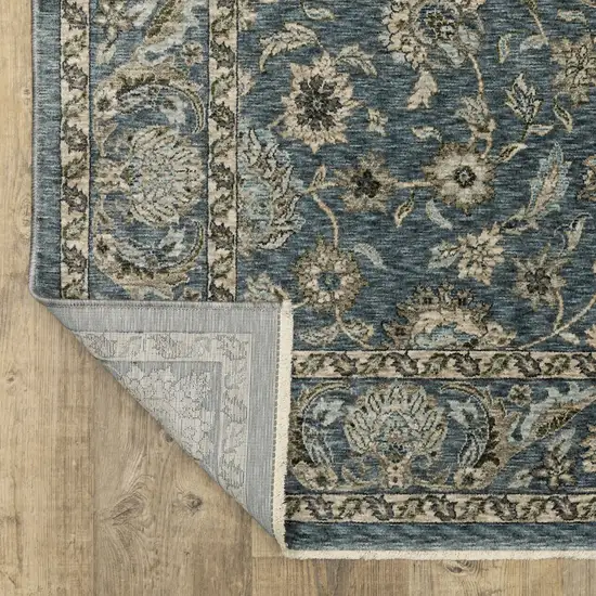 Blue And Beige Oriental Area Rug With Fringe Photo 5