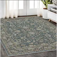 Photo of Blue And Beige Oriental Area Rug With Fringe