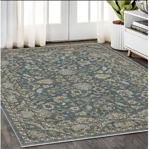 Photo of Blue And Beige Oriental Area Rug With Fringe