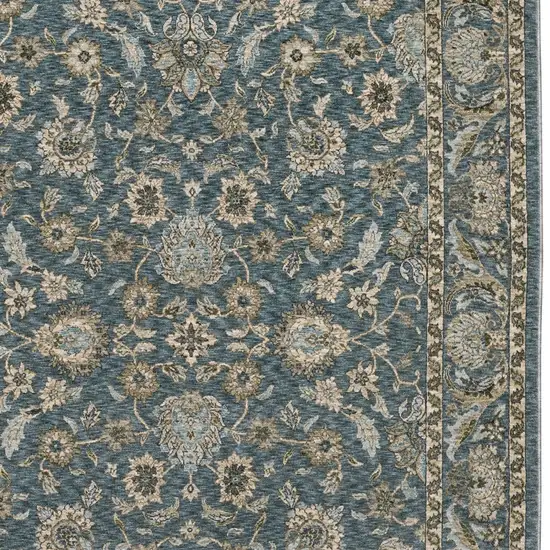 Blue And Beige Oriental Area Rug With Fringe Photo 7