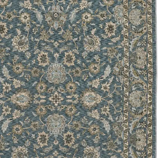 Blue And Beige Oriental Area Rug With Fringe Photo 8