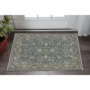 Photo of Blue And Beige Oriental Area Rug With Fringe