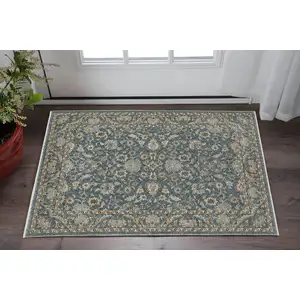 Photo of Blue And Beige Oriental Area Rug With Fringe