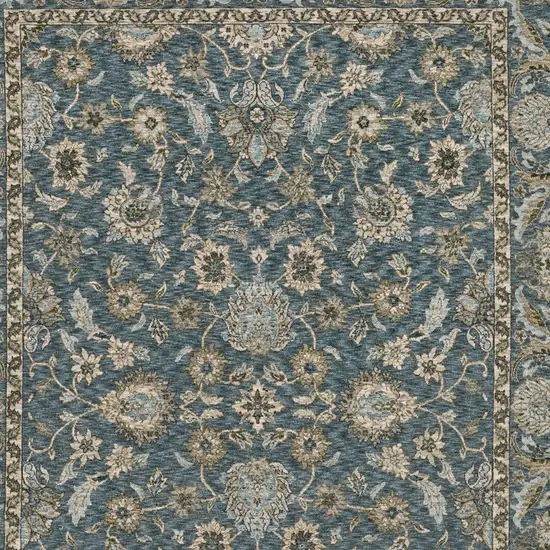 Blue And Beige Oriental Area Rug With Fringe Photo 8