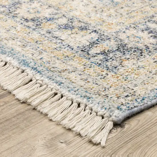 Blue And Beige Oriental Hand Loomed Stain Resistant Area Rug With Fringe Photo 4