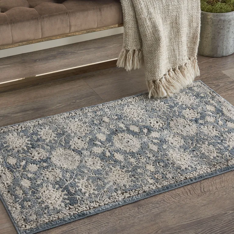 Blue And Beige Oriental Non Skid Area Rug Photo 5