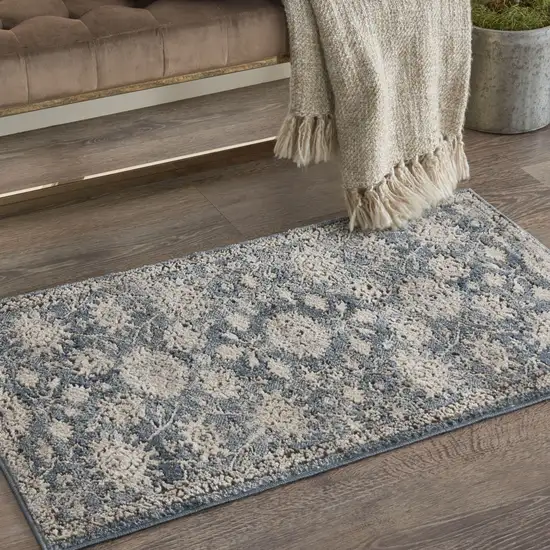 Blue And Beige Oriental Non Skid Area Rug Photo 5