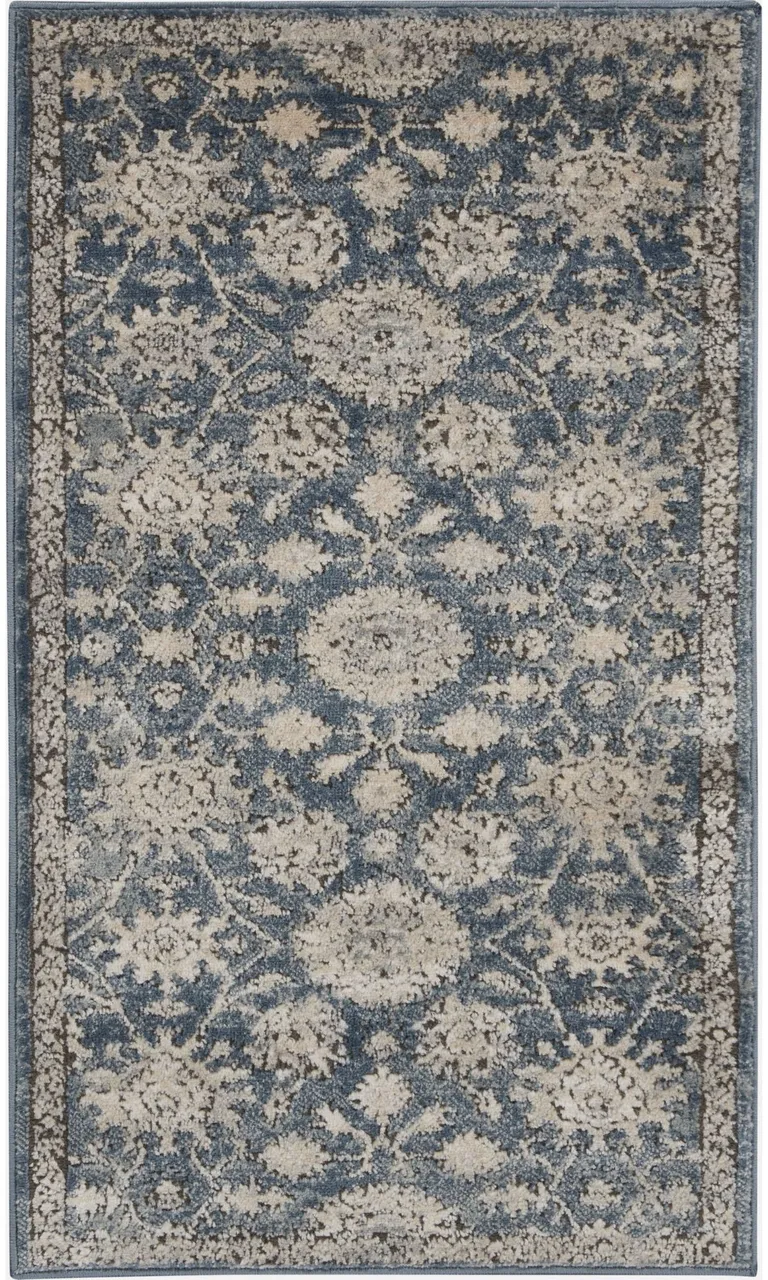 Blue And Beige Oriental Non Skid Area Rug Photo 1