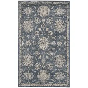 Photo of Blue And Beige Oriental Power Loom Non Skid Area Rug