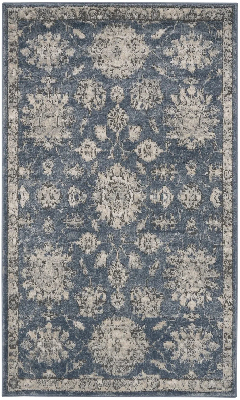 Blue And Beige Oriental Power Loom Non Skid Area Rug Photo 1