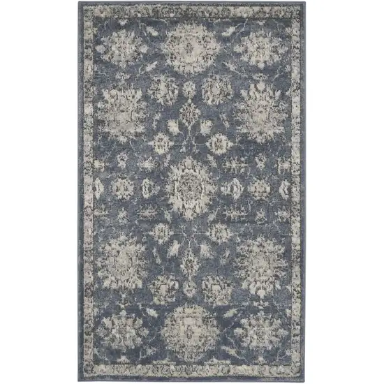 Blue And Beige Oriental Power Loom Non Skid Area Rug Photo 1