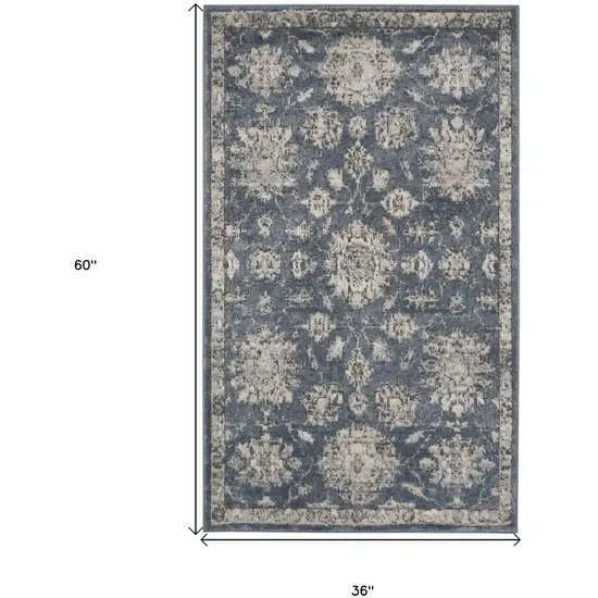 Blue And Beige Oriental Power Loom Non Skid Area Rug Photo 6