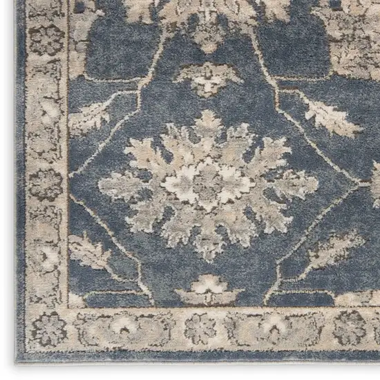 Blue And Beige Oriental Power Loom Non Skid Area Rug Photo 3