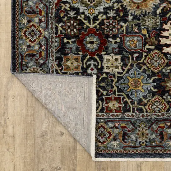 Blue And Beige Oriental Power Loom Runner Rug With Fringe Photo 8