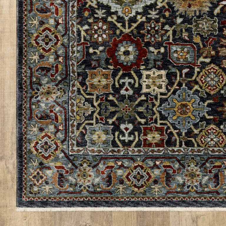 Blue And Beige Oriental Power Loom Runner Rug With Fringe Photo 2