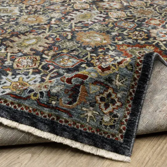 Blue And Beige Oriental Power Loom Runner Rug With Fringe Photo 9