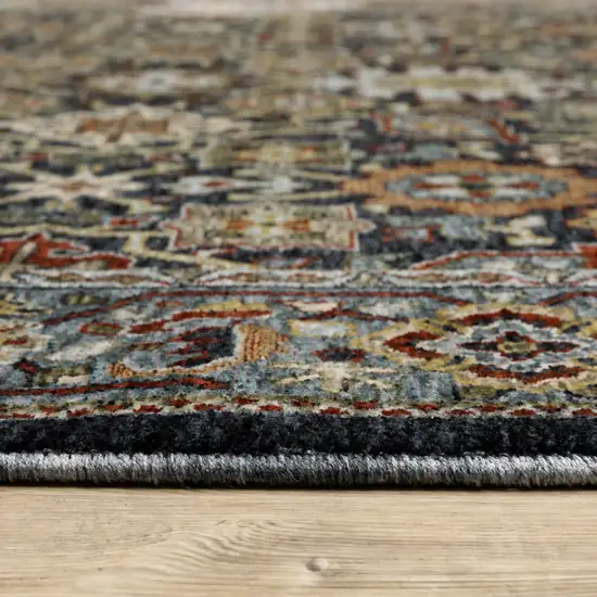 Blue And Beige Oriental Power Loom Runner Rug With Fringe Photo 6