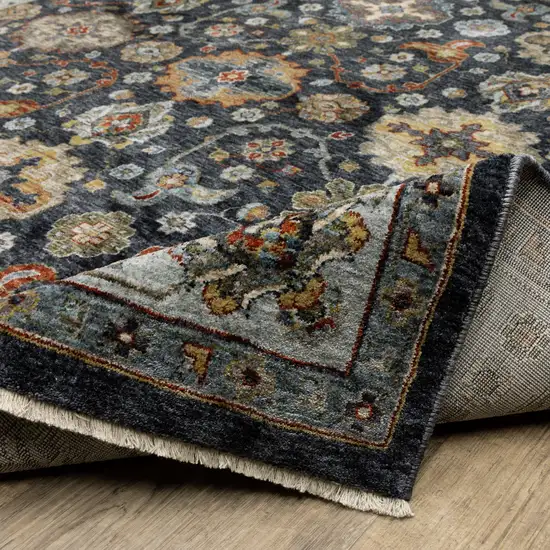 Blue And Beige Oriental Power Loom Runner Rug With Fringe Photo 9