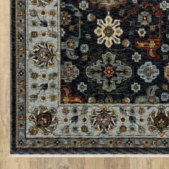 Blue And Beige Oriental Power Loom Runner Rug With Fringe Photo 2