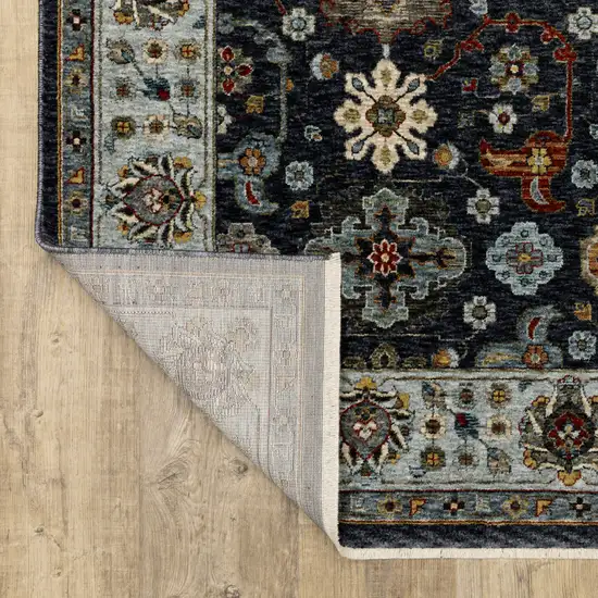 Blue And Beige Oriental Power Loom Runner Rug With Fringe Photo 8