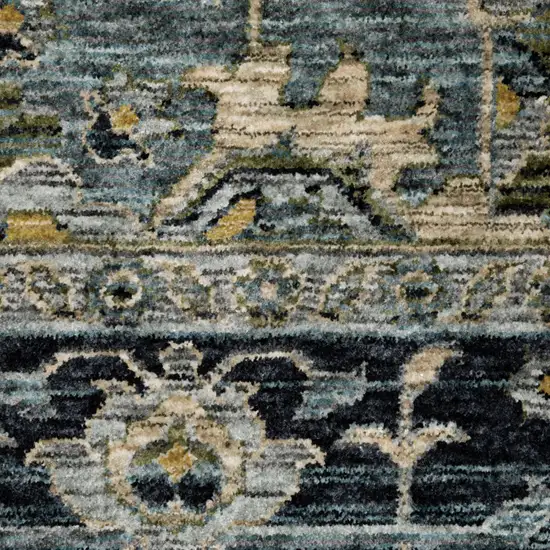Blue And Beige Oriental Power Loom Runner Rug With Fringe Photo 4