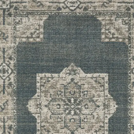 Blue and Beige Oriental Power Loom Area Rug Photo 6