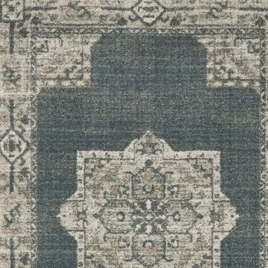 Blue and Beige Oriental Power Loom Area Rug Photo 6