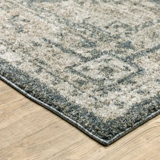 Blue And Beige Oriental Power Loom Stain Resistant Area Rug Photo 4