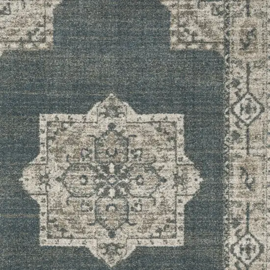 Blue and Beige Oriental Power Loom Area Rug Photo 6