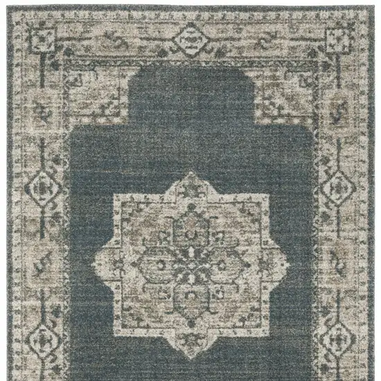 Blue and Beige Oriental Power Loom Area Rug Photo 7