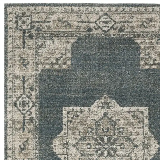 Blue and Beige Oriental Power Loom Area Rug Photo 6