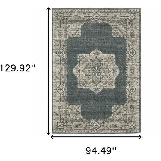 Blue and Beige Oriental Power Loom Area Rug Photo 3