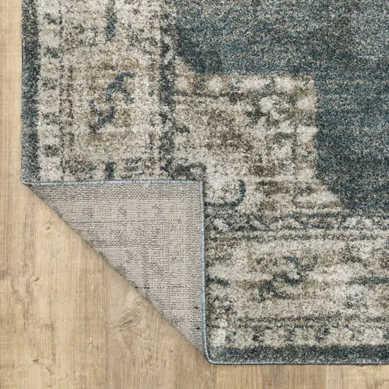 Blue And Beige Oriental Power Loom Stain Resistant Area Rug Photo 6