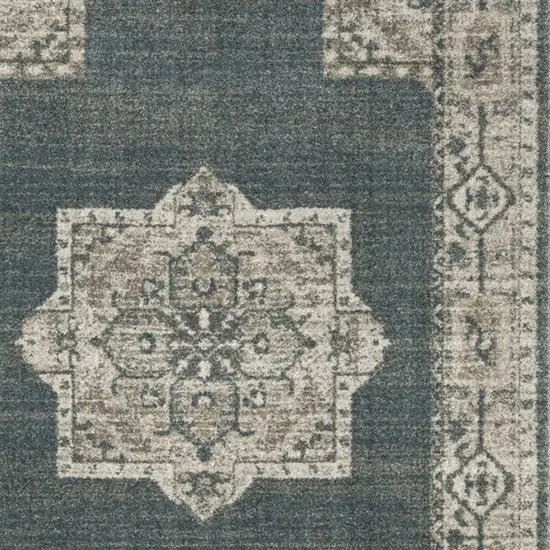 Blue and Beige Oriental Power Loom Area Rug Photo 6